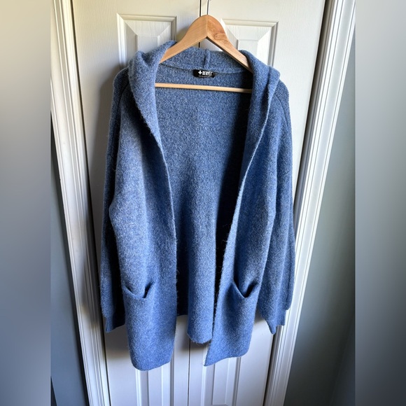 BERYLL Womens Blue Cashmere Blend Hooded Open Front Cardigan One Size